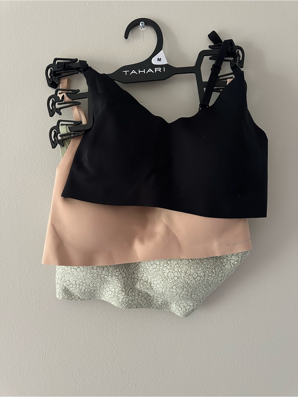 Tahari Black & Nude Seamless Bralette trio